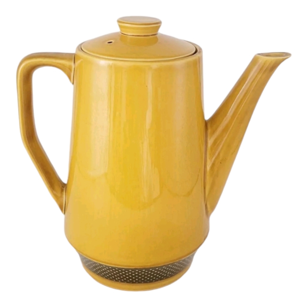 Vintage Harmony House Sears Iron Stone Yellow Gold Coffee Tea Pot with Lid 4267